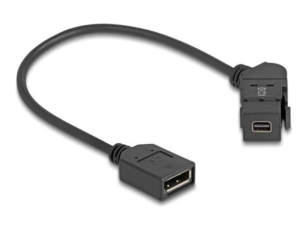 Delock Keystone-modul Mini DisplayPort hona till DisplayPort hona 45° vinklad med 30 cm kabel 8K 30 Hz svart