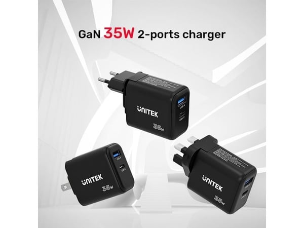 Unitek verkkovirtalaturi gan pd usb-c + usb-a 35w; p1119a