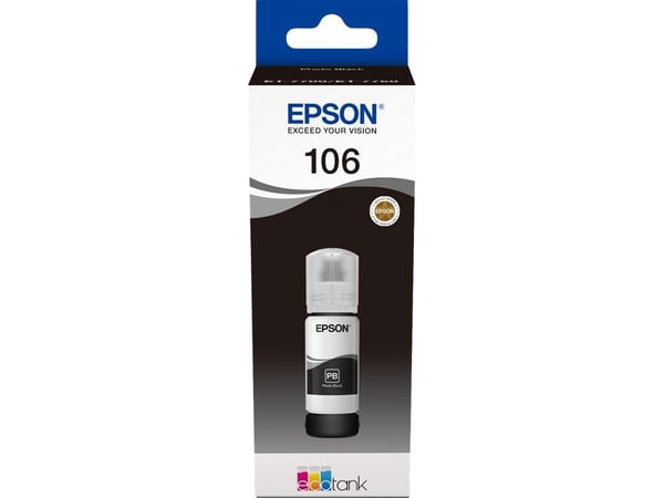 Epson 106 EcoTank Photo Black ink bottle, Original, Foto sort, Epson, - EcoTank ET-7750 - EcoTank ET-7700, 70 ml, Inkjet-utskrift