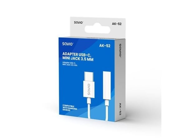 Savio AK-35 mobile phone cable White 0.12 m USB C 3.5mm, Hvit, USB C, 3.5mm, 0,12 m, Hankjønn, Hunkjønn
