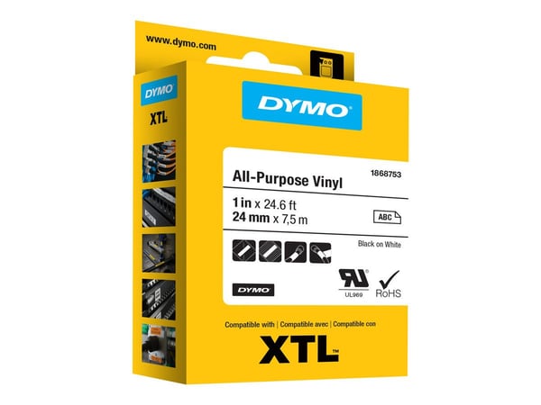 DYMO XTL All-Purpose - Vinyl - permanent selvklebende - svart på hvitt - Rull (2,4 cm x 7 m) 1 kassett(er) tape