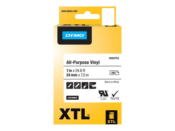 DYMO XTL All-Purpose - Vinyl - permanent selvklebende - svart på hvitt - Rull (2,4 cm x 7 m) 1 kassett(er) tape