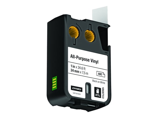 DYMO XTL 1868753 universell vinyletikettape 24 mm x 7 m, svart på hvit