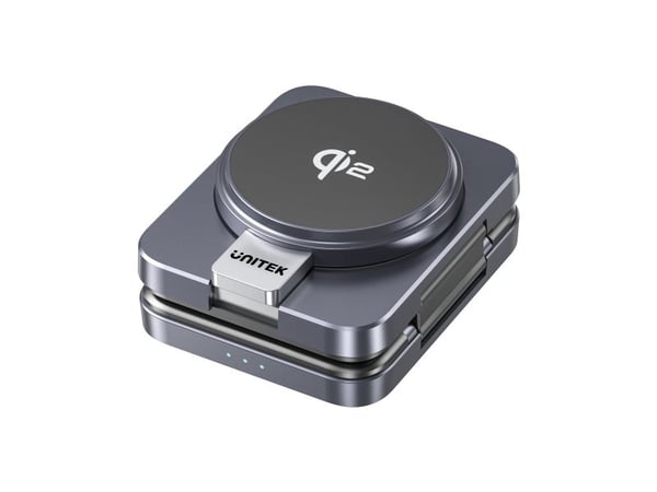 Unitek P1300A - Ladestasjon - 3-i-1, sammenleggbar, Qi2 - 15 watt - 3 A - PD, QC 3.0 - grå