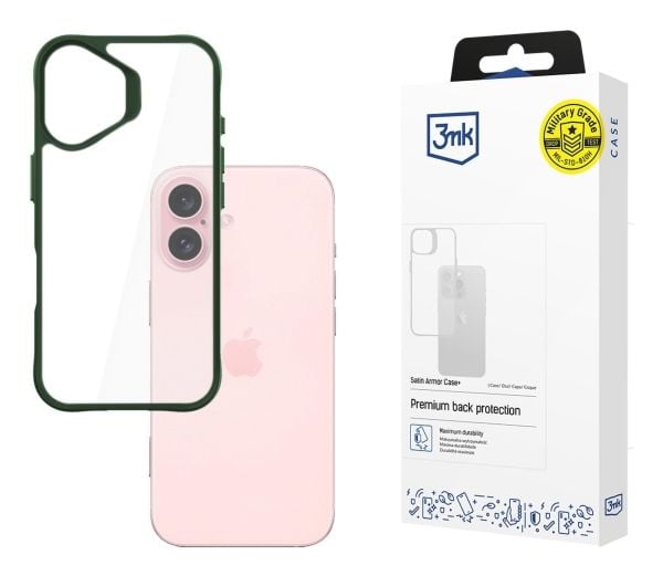 3MK SatinArmor+ Apple iPhone 16 6,1" telefondeksel, grønn Military Grade