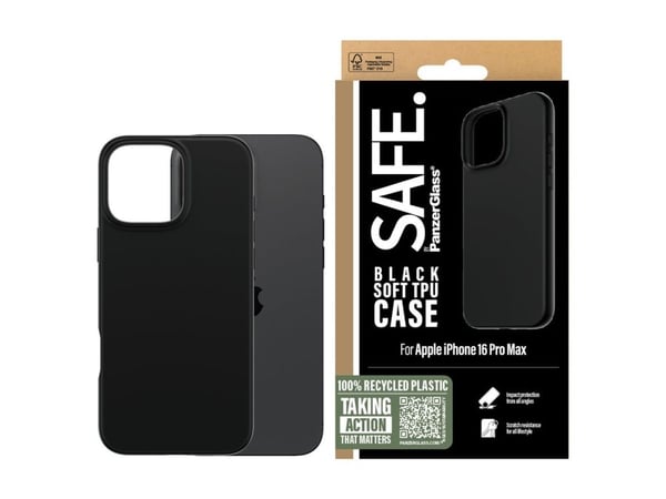 SAFE. by PanzerGlass - Baksidedeksel for mobiltelefon - 100 % resirkulert termoplastisk polyuretan (TPU) - svart - for Apple iPhone 16 Pro Max