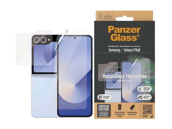 PanzerGlass - Skjermbeskyttelse for mobiltelefon - klassisk passform + ultra-bred passform - for Samsung Galaxy Z Flip6