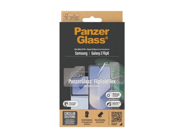 PanzerGlass - Skjermbeskyttelse for mobiltelefon - klassisk passform + ultra-bred passform - for Samsung Galaxy Z Flip6