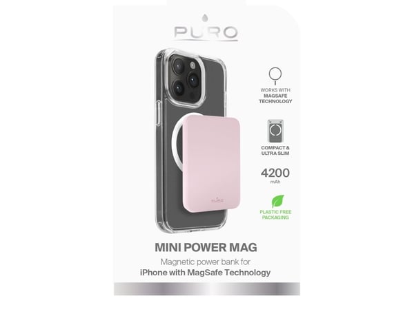PURO PUFCBB40P2MAGROSE, 4000 mAh, Lithium Polymer (LiPo), Trådløs lading, 5 W, Rosa