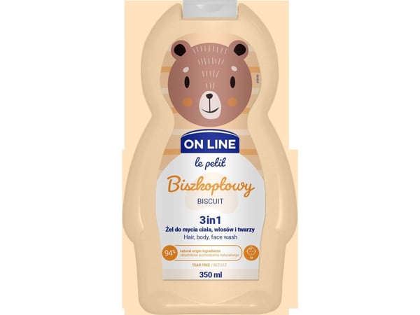 On Line Le Petit 3-i-1 body-, hår- og ansiktsvask gel for barn Biscuit 350 ml