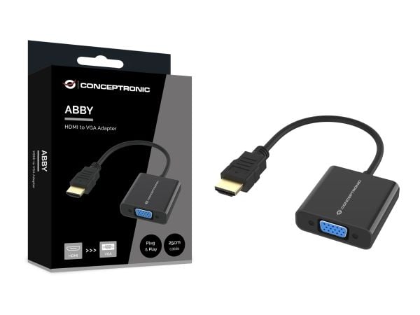 Conceptronic ABBY20B HDMI to VGA Adapter, 0.25 m, HDMI Type A (Standard), VGA (D-Sub), Male, Female, Straight