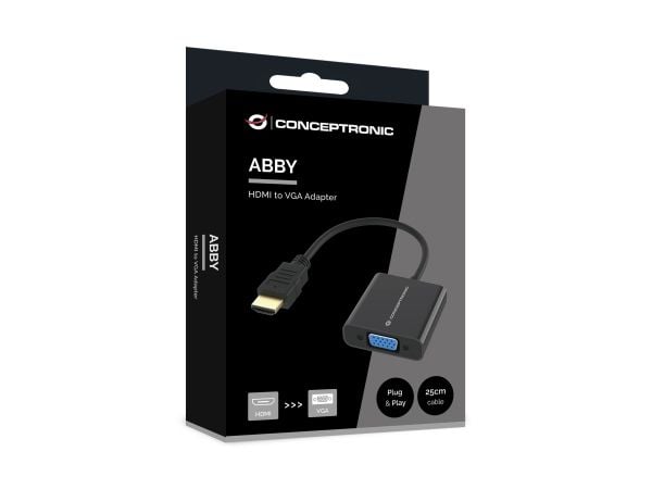 Conceptronic ABBY20B HDMI to VGA Adapter, 0.25 m, HDMI Type A (Standard), VGA (D-Sub), Male, Female, Straight