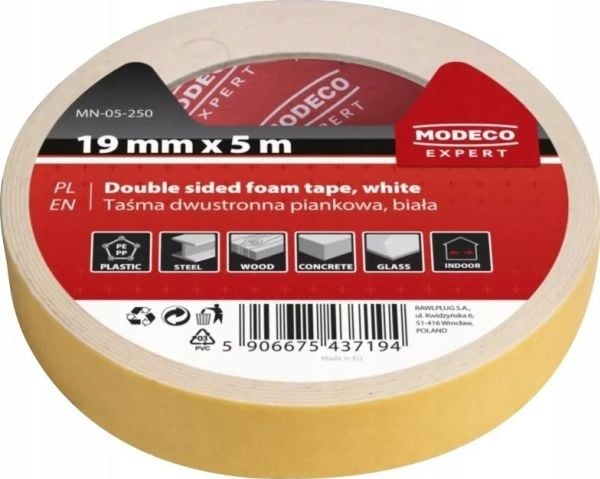 EXPERT dobbelsidig skumtape (hvit) 19 mm x 5 m [ ] - 1 stk