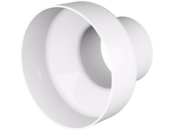 Fresh plastsystem 125, grå PVC, plastreduktion från Ø125 till Ø100 mm, muff-/nippelanslutning (Ø125 utanpå böjning / Ø100 i rör)