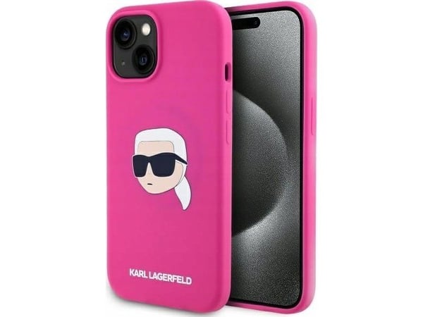 Karl Lagerfeld KLHMP15SSKHPHPPLF Apple iPhone 15 6.1 "tapauksessa fuksia silikoni Karl Head Print MagSafe fuksia silikoni Karl Head Print