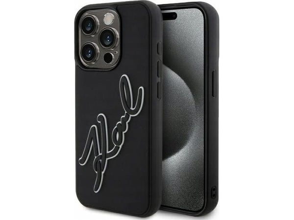 Karl Lagerfeld KLHCP15L3DRKSDLK Apple iPhone 15 Pro 6.1" dėklas telefonui juodos spalvos 3D Kumi Allekirjoitus