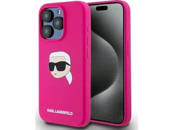 Karl Lagerfeld KLHMP15XSKHPPLF mobildeksel til Apple iPhone 15 Pro Max 6,7" fuchsia hardt deksel i silikon Karl Head Print MagS