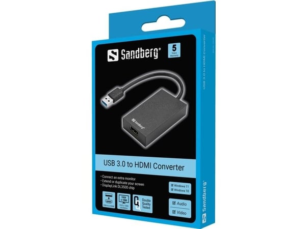 Sandberg - Video adapter - USB-type A hann til HDMI hunn - 1920 x 1080 (1080p) støtte