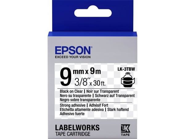 Epson LabelWorks LK-3TBW - Svart på blank - Rull (0,9 cm x 9 m) 1 kassett(er) merketape - for LabelWorks LW-1000, 300, 400, 600, 700, 900, K400, Z5...