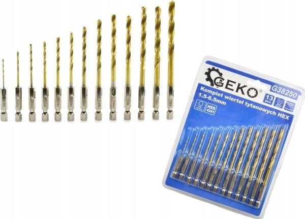Wiertlo Geko bor-sett titan 1,5–6,5 mm 13 stk. sekskant