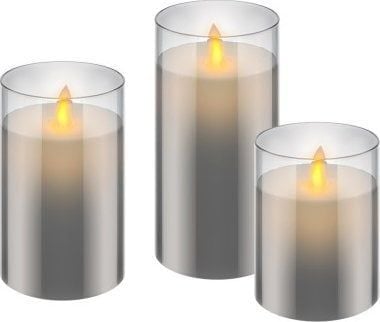 Sett med 3 LED-stearinlys i voks i et glass, grå-transparent, inkl. 10x AAA (LR03)