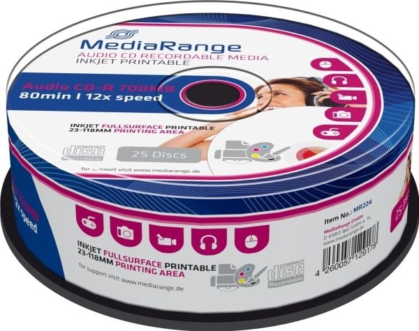 MediaRange - 25 x CD-R - 700 MB (80 min) 52x - skrivbar overflate - spindel