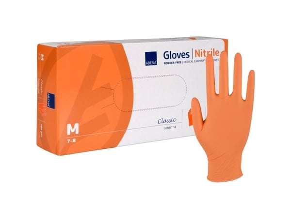 Tutkimuskäsine, ABENA Classic Sensitive, M, oranssi, nitriili, puuteriton - (100 kpl)
