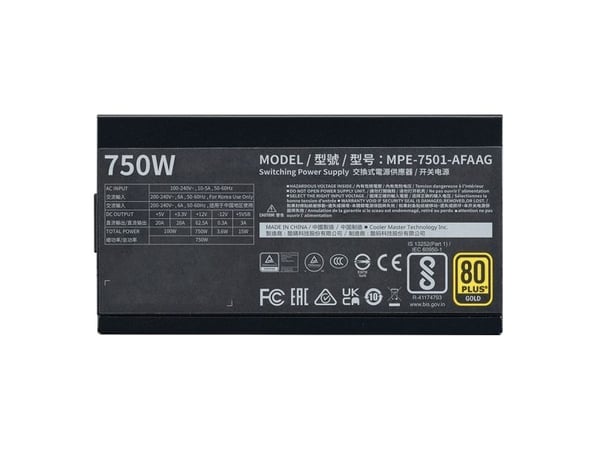 Cooler Master MWE Gold V2 750 - Strømforsyning (intern) - ATX12V 3.1/ EPS12V - 80 PLUS Gold - AC 90-264 V - 750 watt - aktiv PFC - Europa