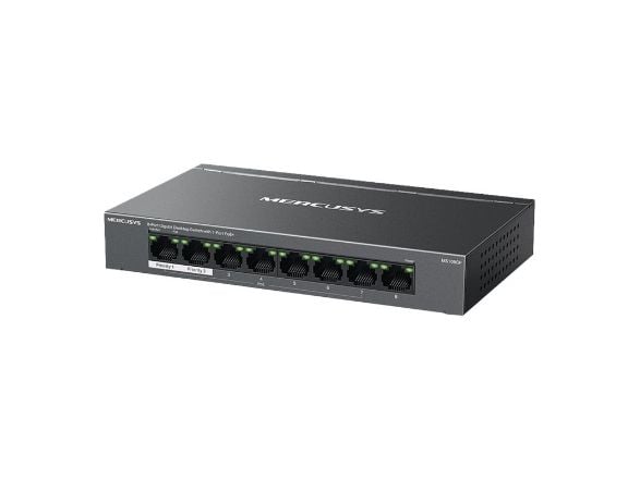 Mercusys MS108GP, Håndtert, Gigabit Ethernet (10/100/1000), Full tosidig, Strøm over Ethernet (PoE), Kan monteres på vegg