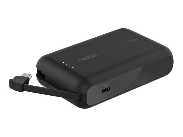 Belkin BoostCharge - Strømbank - med integrert kabel - 10000 mAh - 20 watt - 3 A - Fast Charge - 2 utgangskontakter (USB-C) - svart