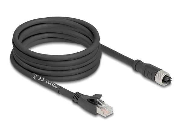 Delock - Nettverkskabel - 8 pin M12-X (hunn) til RJ-45 (hann) - 5 m - 6.8 mm - S/FTP - CAT 5e - X-kodet, fleksibel - svart