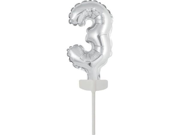 AMSCAN Mini nummer 3 folieballong, sølv, 7x12cm