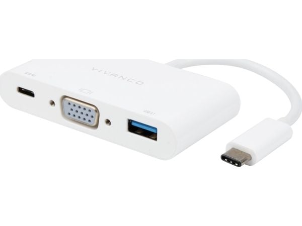 Vivanco CC UC UACVGA, Langallinen, USB 3.2 Gen 1 (3.1 Gen 1) Type-C, 60 W, Valkoinen, 5 Gbit/s, 60 Hz