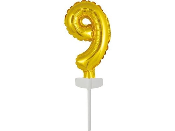 AMSCAN Mini folieballong nummer 9, gull, 7x12cm