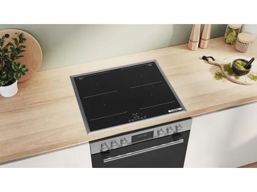 Bosch HEG578BB4 + NVQ645CB6E, Sonebasert induksjon, 4 zone(s), Glass-keramikk, Sort, Berøringskontroll, 58,3 cm