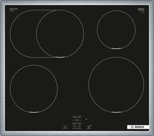 Bosch HEA513BS4 + NIF645CB5E, Sonebasert induksjon, 4 zone(s), Glass-keramikk, Sort, Berøringskontroll, 58,3 cm