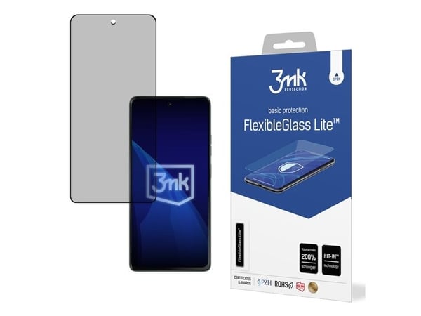 3MK FlexibleGlass Lite, Motorola, Moto G75, Slagtålig, Reptålig, Svart, Transparent, 1 styck
