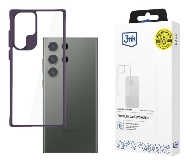 3MK Satin Armor Case+, Etui, Samsung, Galaxy S24 Ultra, 17,3 cm (6.8"), Lilla, Gjennomsiktig