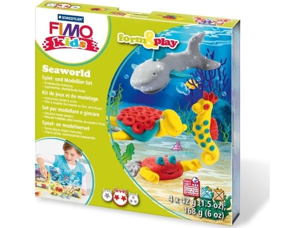Staedtler FIMO kids 8034, Modelleringsleire, Grå, Rød, Turkis, Gult, Barn, 4 stykker, 4 farger, 42 g