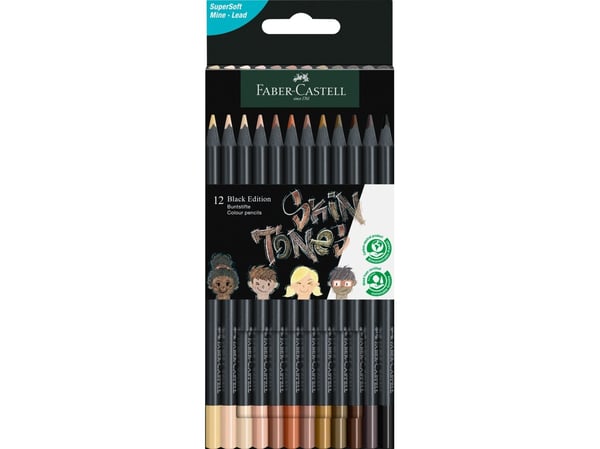 FABER-CASTELL kolmiomaiset värikynät Black Edition, 12 kpl, kolmiomaiset, mustaa puuta, superpehmeä lyijy upealle - 1 kpl (116414)