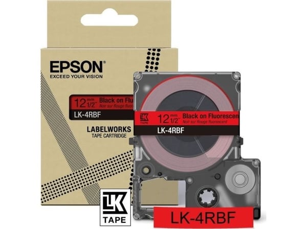 Epson LabelWorks LK-4RBF - Svart på fluorescerende rødt - Rull (1,2 cm x 5 m) 1 kassett(er) hengeboks - tapepatron