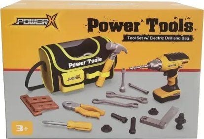 POWER X, Työkalulaukku, jossa on käsityökaluja ja porakone 21 kappaletta