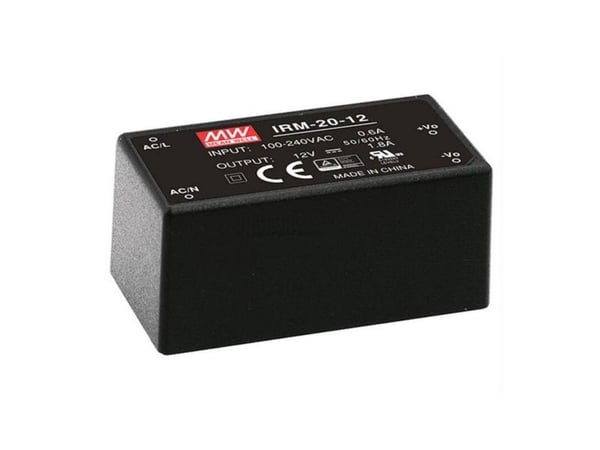MEAN WELL IRM-20-3.3, 20 W, 85 - 264 V, 4,5 A, Svart, RoHS, ITE EN/UL/IEC 60950