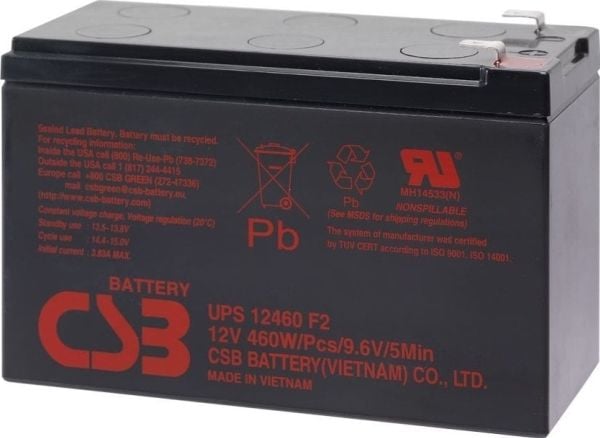 CSB Battery UPS 12460 high-rate Lyijyakku 12 V 9,6 Ah Lyijyakku (B x K x S) 151 x 99 x 65 mm Litteä pistoke 6,35 mm Huoltovapaa, alhainen itsepurka...
