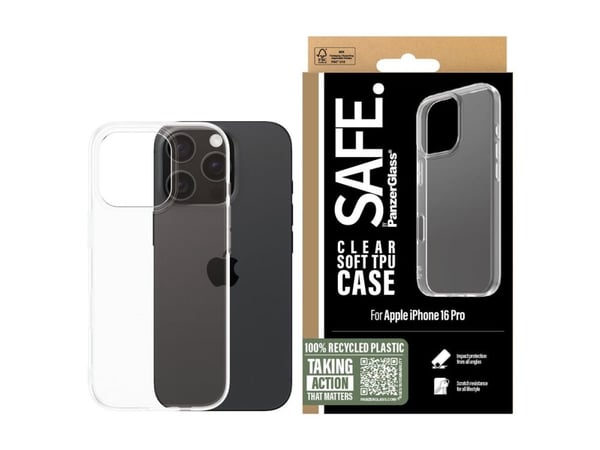 PanzerGlass SAFE. by ® TPU Case Transparent iPhone 16 Pro, Suojus, Apple, Apple - iPhone 16 Pro, Läpinäkyvä