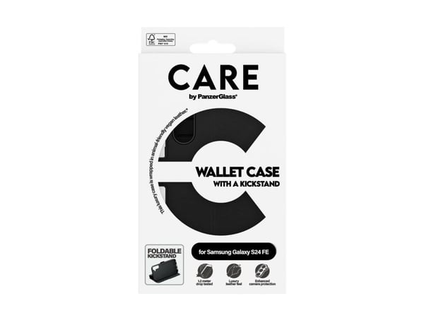 CARE by PanzerGlass - Lommebok for mobiltelefon - med stativ - termoplast-polyuretan (TPU), polyuretanlær - svart - for Samsung Galaxy S24 FE