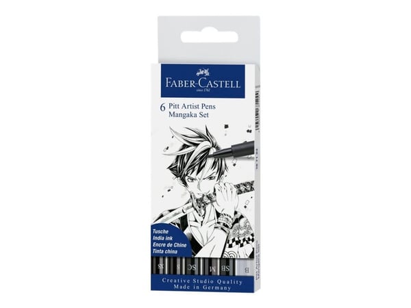 Faber-Castell PITT Artist Pen Mangaka - Borstpenna, fineliner och markör set - permanent - för trä, kanvas - india bläck - 6 delar