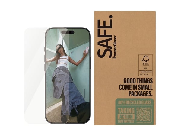 SAFE. by PanzerGlass - Skjermbeskyttelse for mobiltelefon - ultrabred passform - glass (en pakke 50) - for Apple iPhone 16 Pro