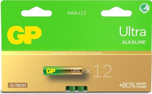 GP Batteries Ultra Alkaline GP24AU, Engangsbatteri, AAA, Alkalinsk, 1,5 V, 12 stykker, Cd (kadmium), Hg (kvikksølv)