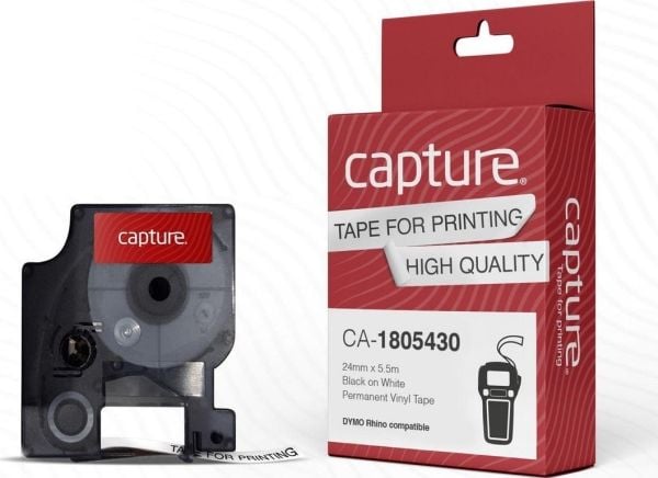 Capture - Vinyl - laminert - permanet adhesiv - svart på hvitt - Rull (2,4 cm x 5,5 m) 1 kassett(er) hengeboks - merketape (alternativ for: DYMO 18...